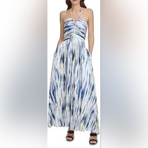 DKNY Ruched Halter Printed Maxi Dress – Size M (NWOT)